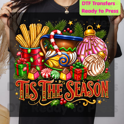 Tis the Season DTF Transfers, Mexican Christmas Churros Conchas Festive Holiday Ready to Press