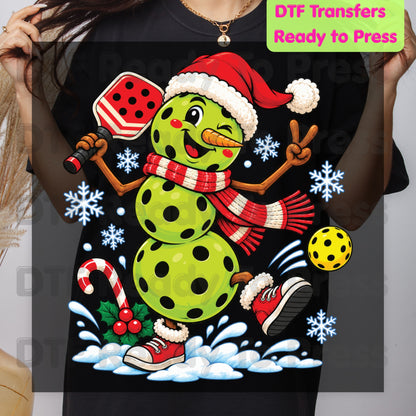 Christmas DTF Transfer, Pickleball Snowman with Paddle and Santa Hat
