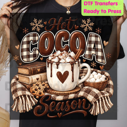 Christmas DTF Transfer, Hot Cocoa Season, Books and Cookies