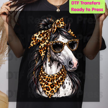 Western Horse DTF Transfers, Leopard Bandana Sunglasses Country Cowgirl Ready to Press