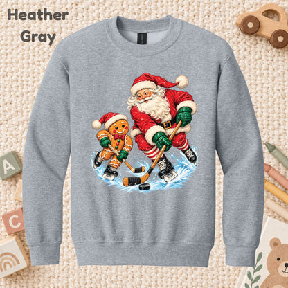 Christmas Hockey T-Shirt, Santa and Gingerbread Man Playing Hockey, Funny Holiday Sports Tee