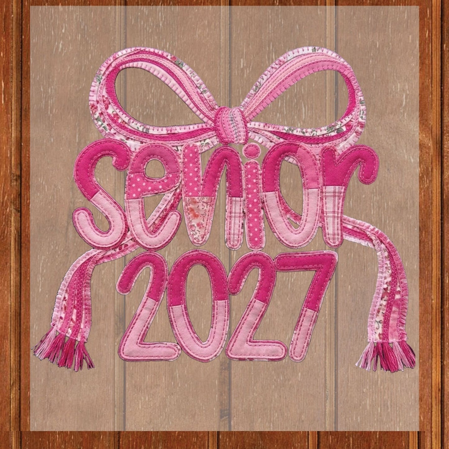 Senior 2027 DTF Transfer Ready to Press Graduation Heat Transfer for Shirts Pink Quilted Stitch Bow Patch Graphic Tee