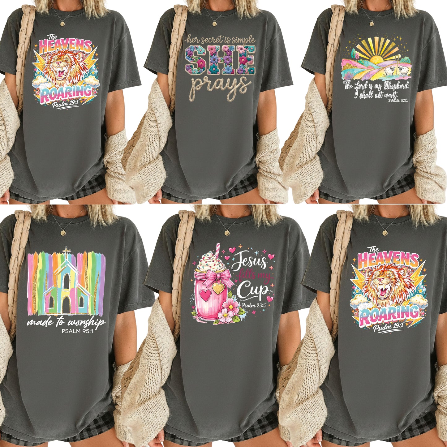 Christian Faux Yarn Printed Comfort Colors T Shirt Jesus Apparel Religious Faith Tees  She Prays The Heavens Roaring Made to Worship