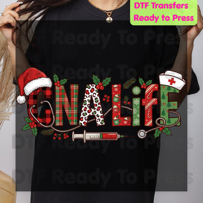 Christmas CNA Life Leopard Plaid DTF Transfers, Medical Nursing Syringe Holiday Ready to Press