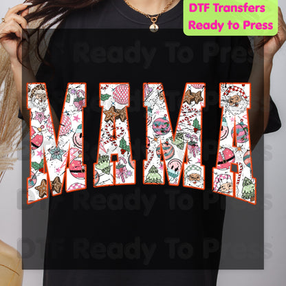 Christmas Mama DTF Transfers, Pink Disco Santa Vintage Retro Christmas Ready to Press