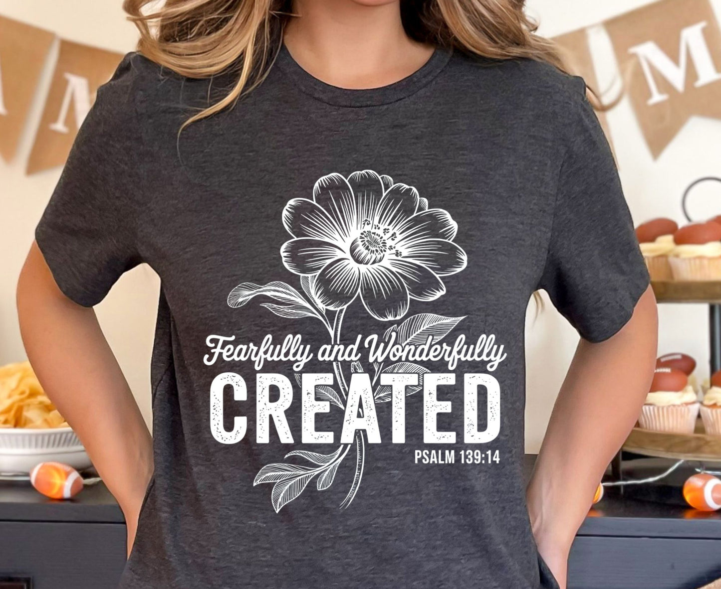 Fearfully Wonderfully Created T Shirt Psalm 139:14 Christian Floral Tee Faith Shirt Adult Youth Toddler Baby Religious Gift Bible Verse Tee