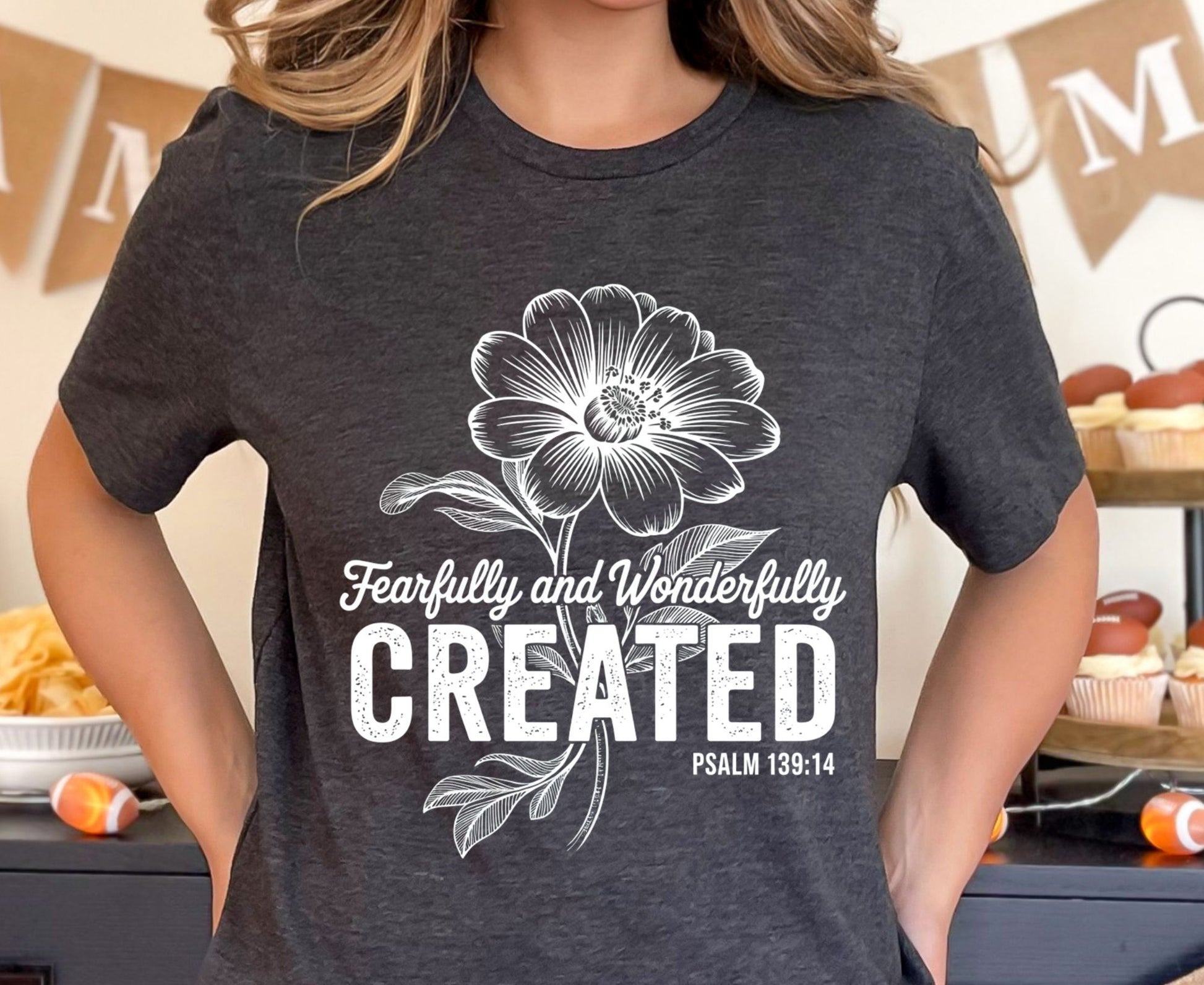 Fearfully Wonderfully Created T Shirt Psalm 139:14 Christian Floral Tee Faith Shirt Adult Youth Toddler Baby Religious Gift Bible Verse Tee