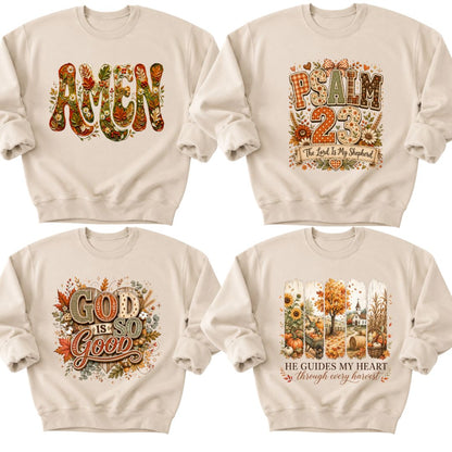Christian Floral Sweatshirt, Fall Faith T Shirts, Amen Bible Verse Tees