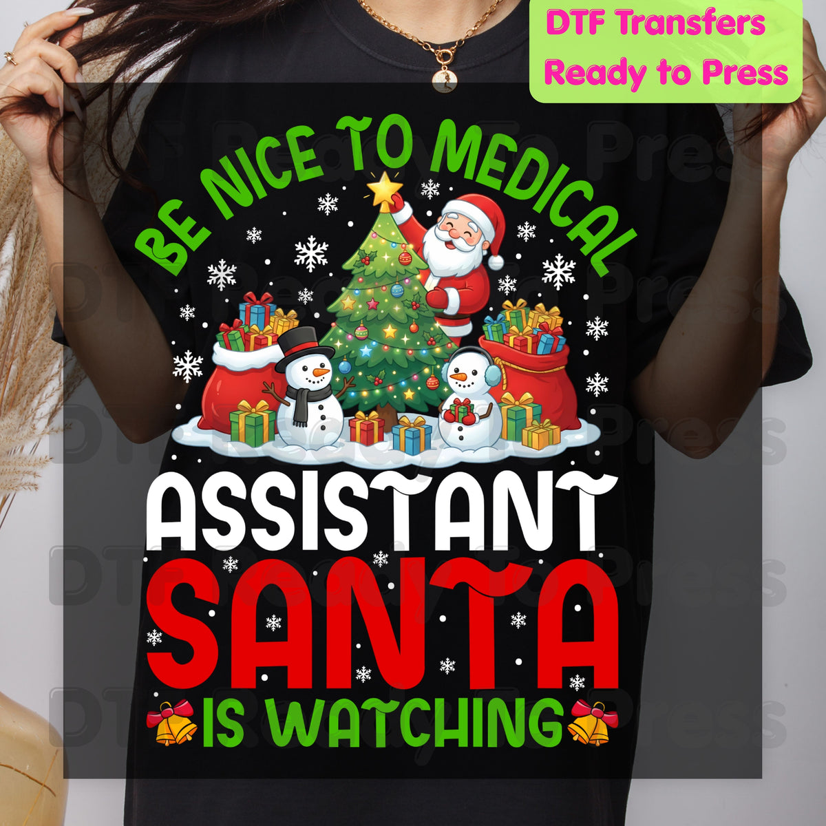 Be Nice to Medical Santa Is Watching DTF Transfers, Funny Christmas Nurse Holiday Tree Ready to Press