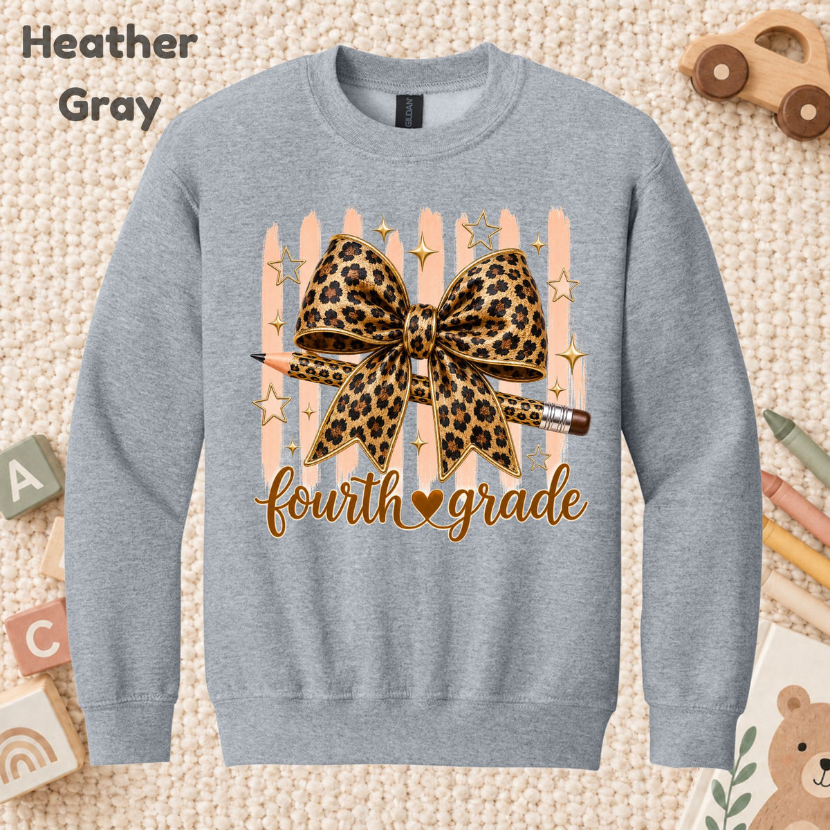 Fourth Grade Leopard Bow Pencil T-Shirt, Cute Back to School Tee for Toddler and Kids