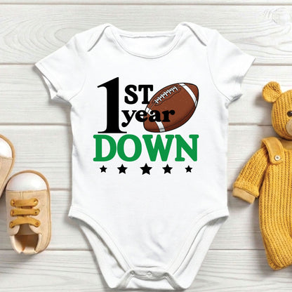 1st Birthday Baby Bodysuit 1st Year Down Birthday Shirts Game Day Toddler Tees First Birthday Baby Tshirts