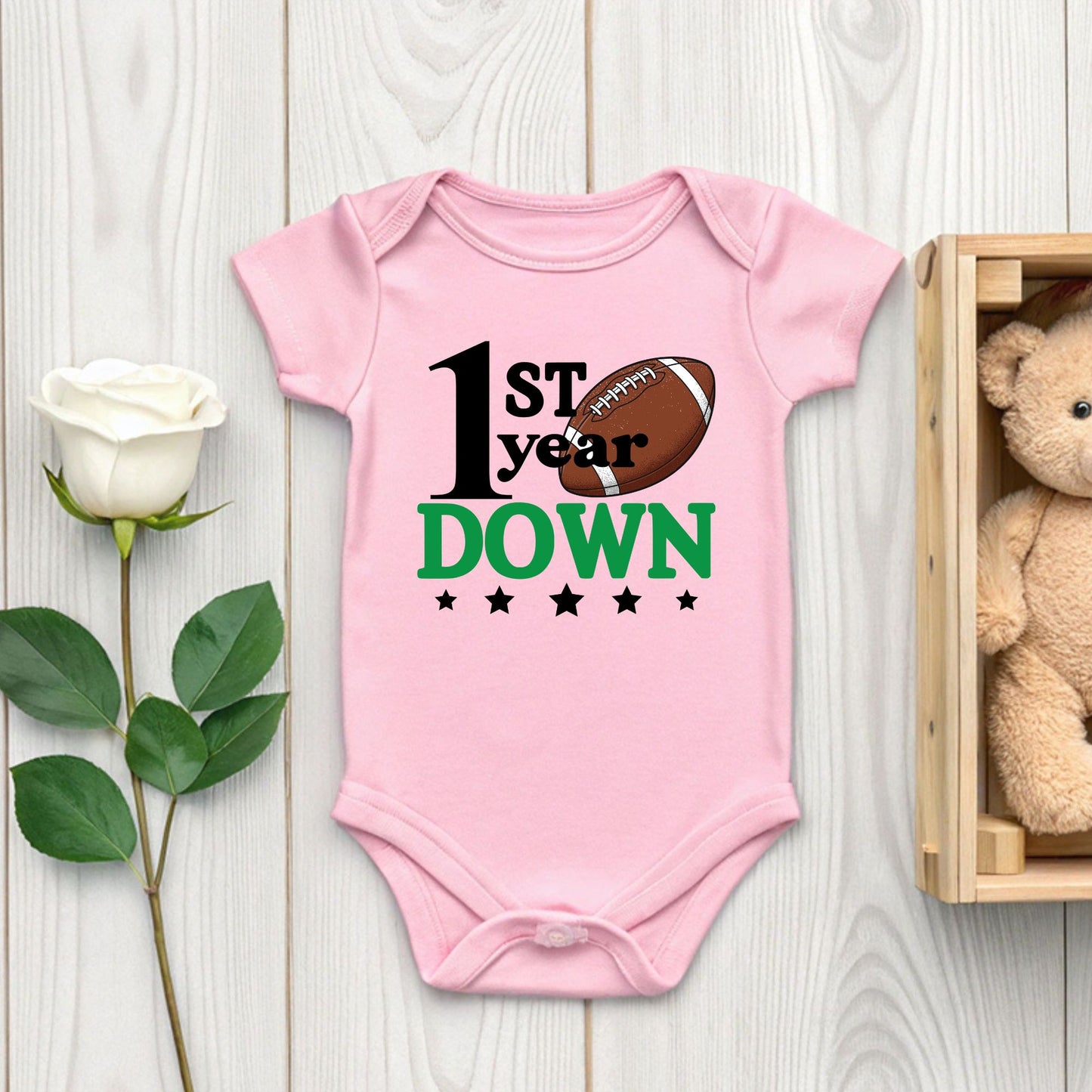 1st Birthday Baby Bodysuit 1st Year Down Birthday Shirts Game Day Toddler Tees First Birthday Baby Tshirts