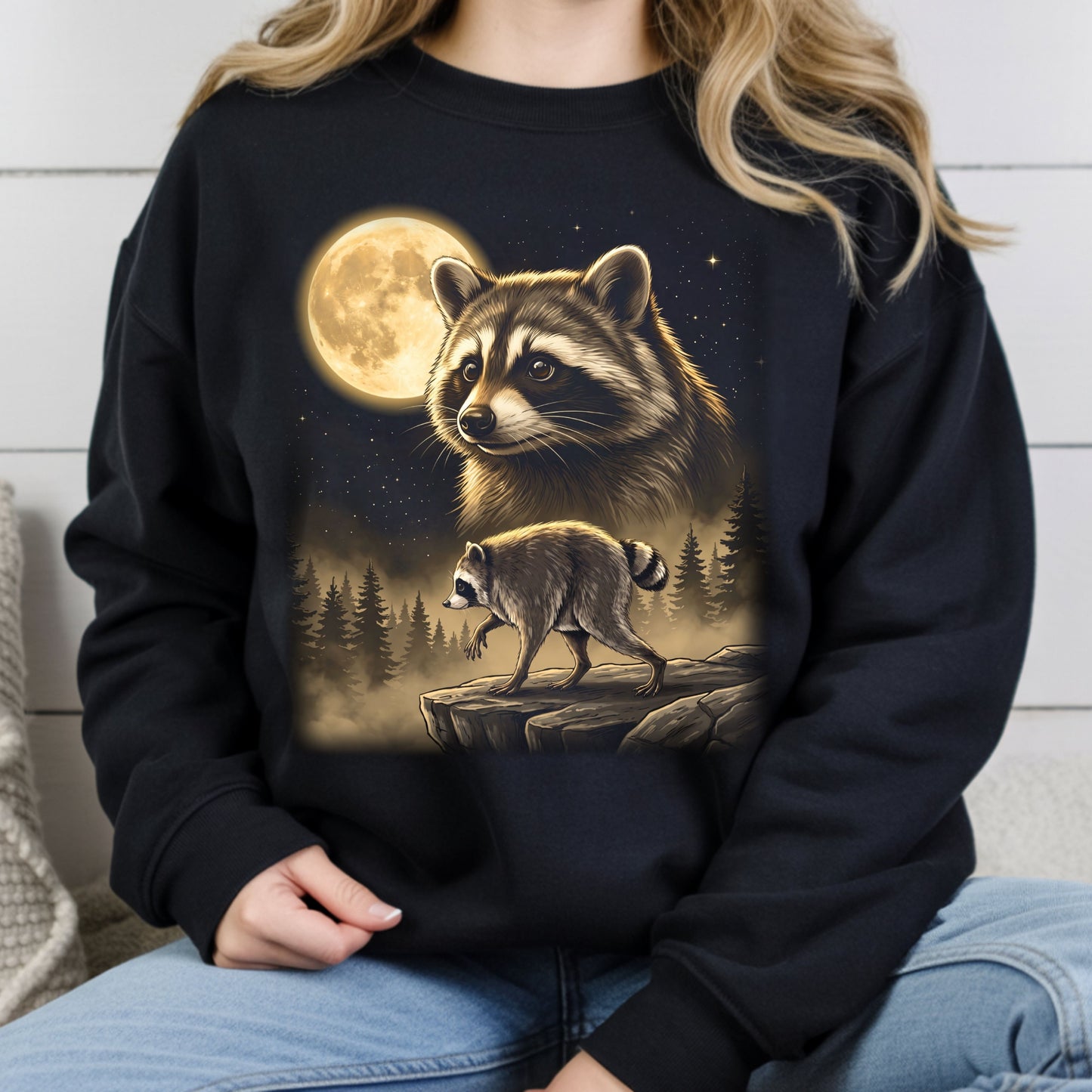 Vintage Raccoon Full Moon T-Shirt, Forest Wildlife Trash Panda Outdoor Comfort Color Tee