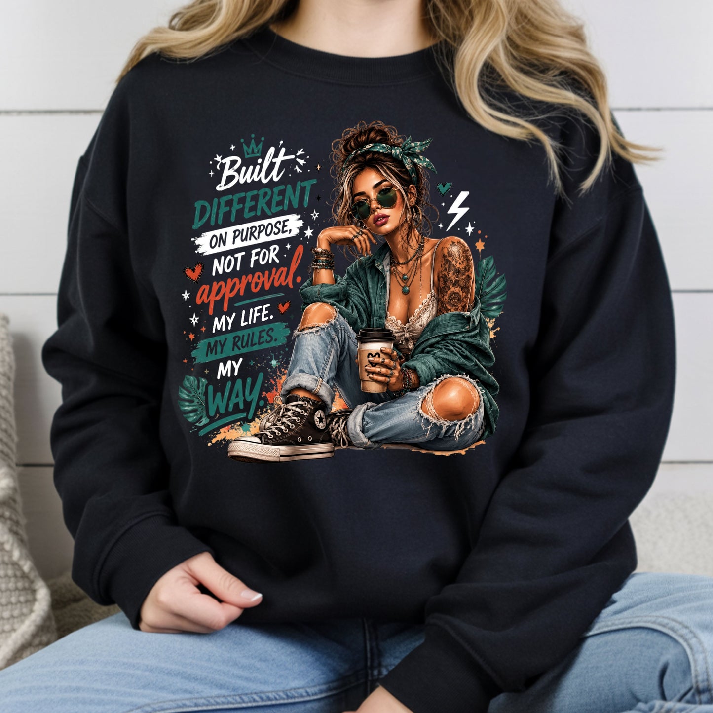 Built Different On Purpose Tattooed Girl T-Shirt, Coffee My Life My Rules Tee