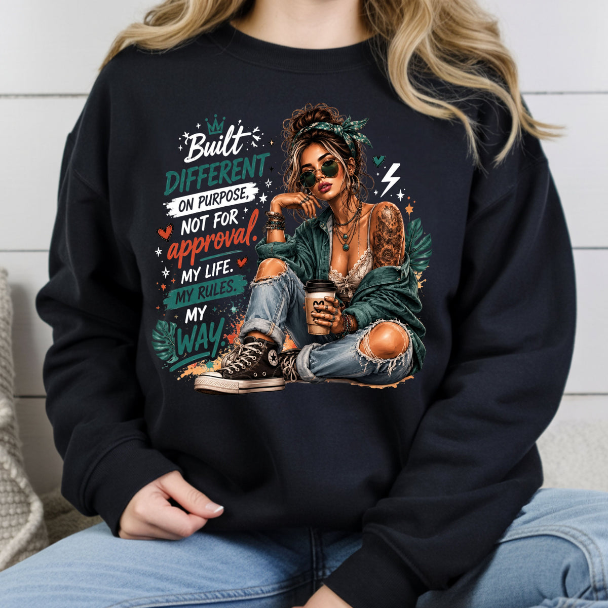 Built Different On Purpose Tattooed Girl T-Shirt, Coffee My Life My Rules Tee