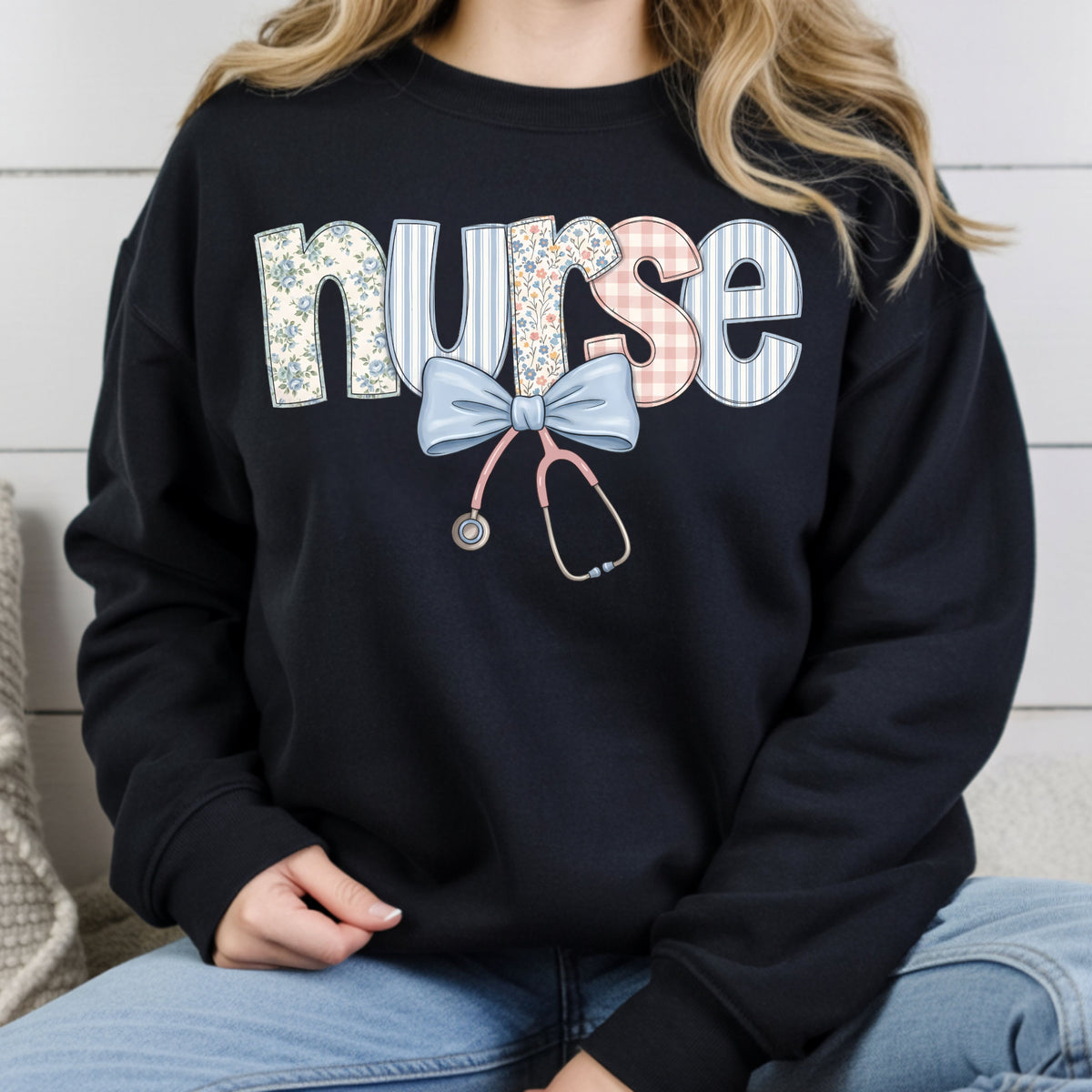 Nurse Coquette Floral Bow T-Shirt, Stethoscope Vintage Patchwork Nurse Tee