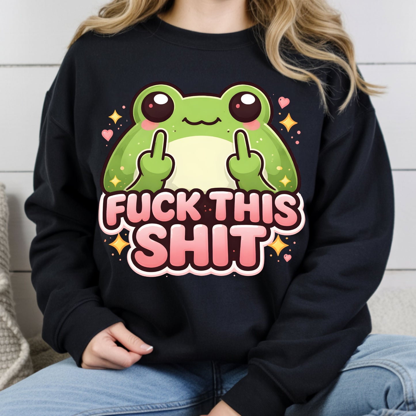 Fck This Shit Frog Sarcastic T-Shirt, Middle Finger Green Toad Sparkles Tee Sweatshirt