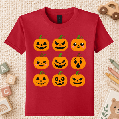 Pumpkin Faces Halloween T-Shirt for Toddler and Kids