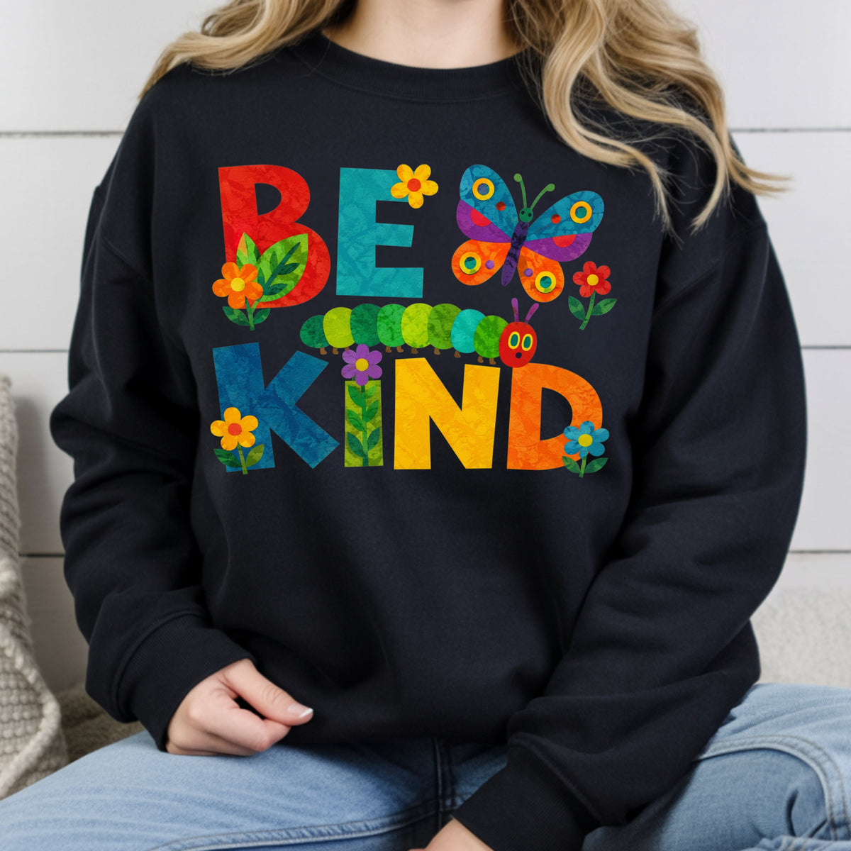 Be Kind Caterpillar Butterfly T-Shirt, Colorful Flowers Storybook Teacher Comfort Color Tee