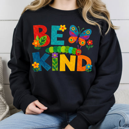 Be Kind Caterpillar Butterfly T-Shirt, Colorful Flowers Storybook Teacher Comfort Color Tee