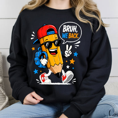 Bruh We Back Pencil T-Shirt, Cool Pencil Sunglasses Backpack Back to School Comfort Color Tee