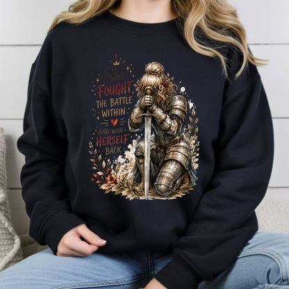 Inspirational Knight Girl She Fought the Battle Within T-Shirt, Female Warrior Sword Armor Tee