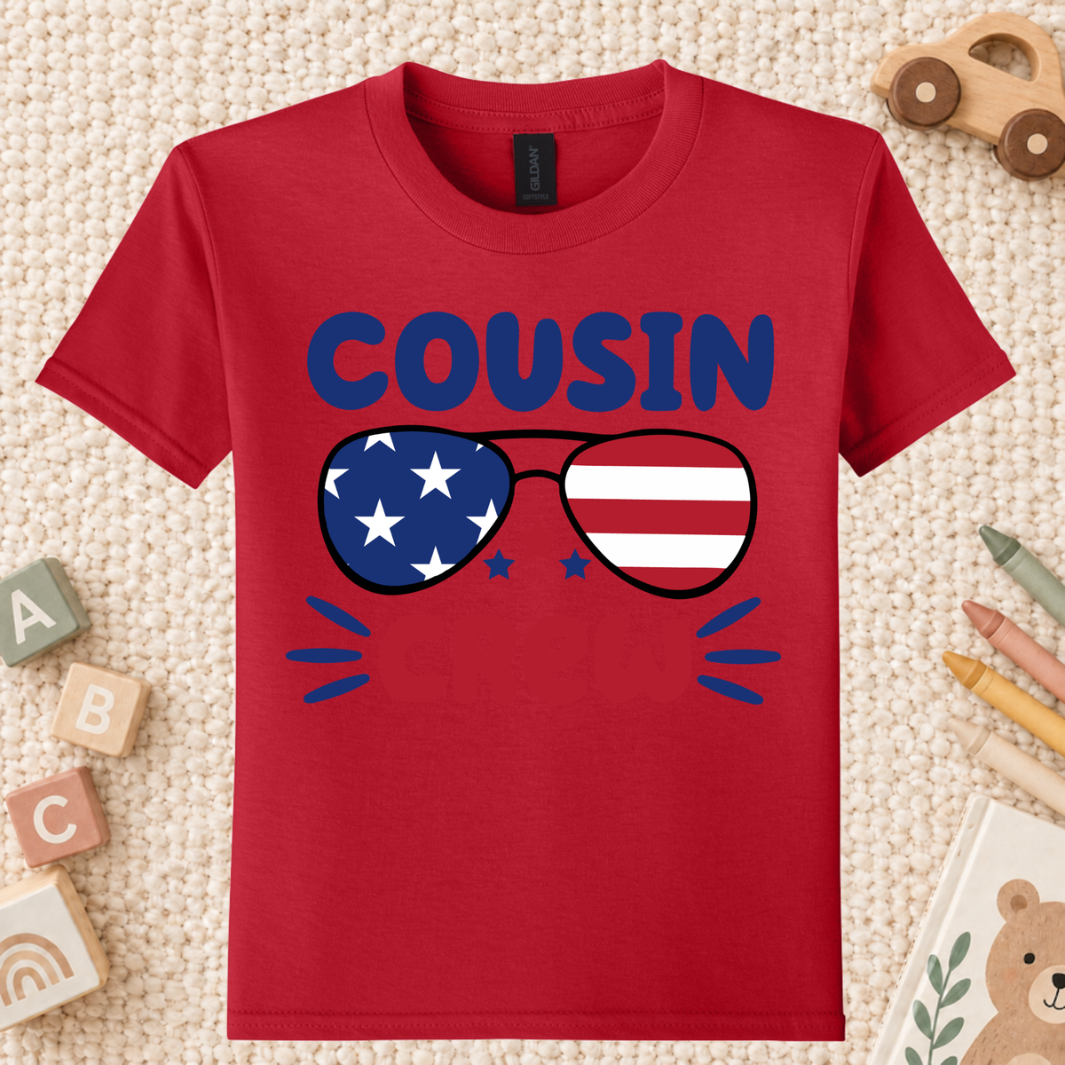 Cousin Crew T-Shirt, Patriotic USA Sunglasses Tee for Toddler and Kids