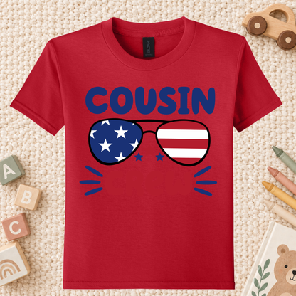 Cousin Crew T-Shirt, Patriotic USA Sunglasses Tee for Toddler and Kids