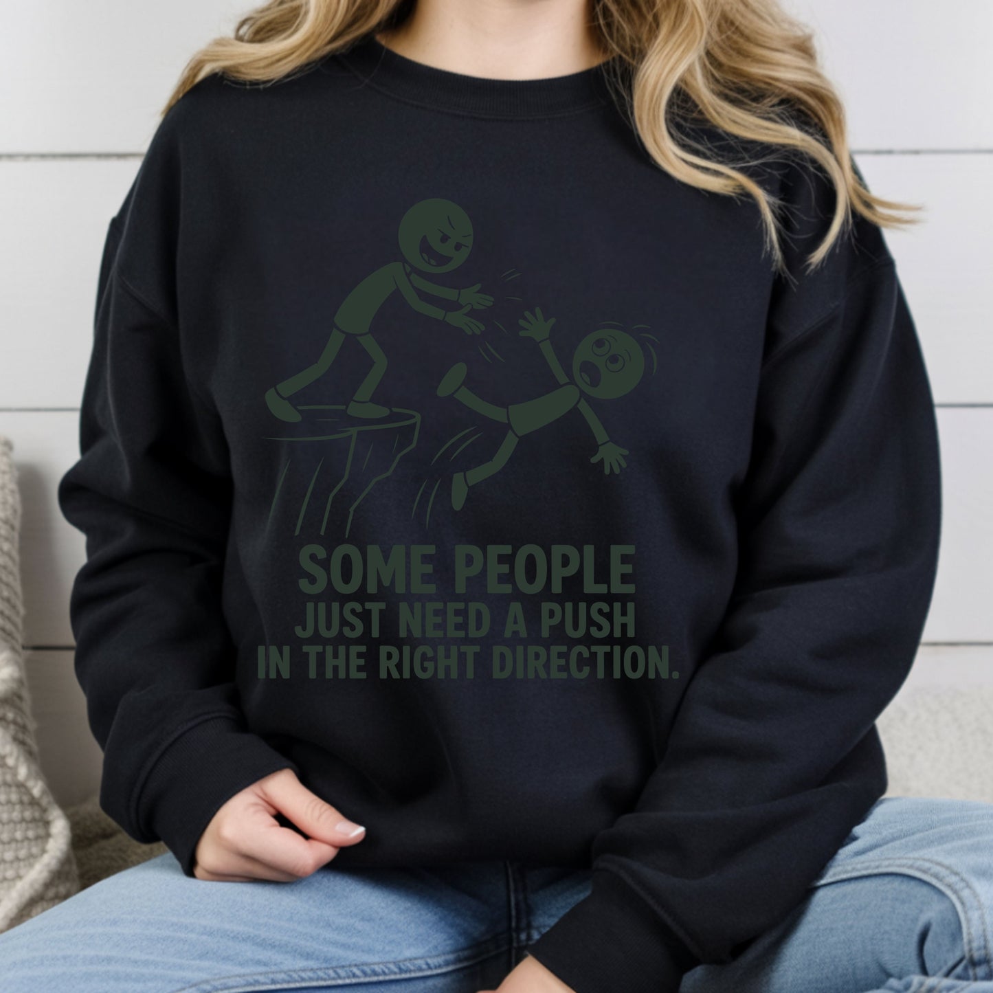 Some People Need a Push Sarcastic Humor T-Shirt, Stick Figure Cliff Tee