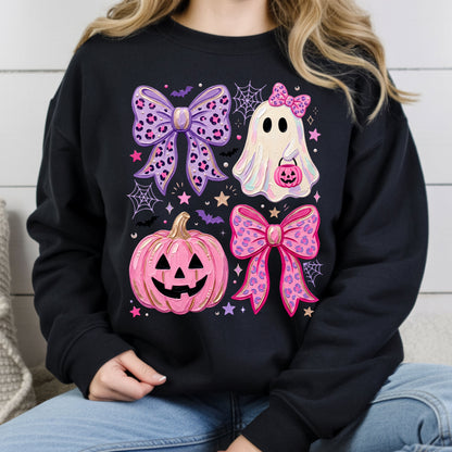 Coquette Halloween Ghost Pink Pumpkin Leopard Bow T-Shirt, Spooky Cute Tee
