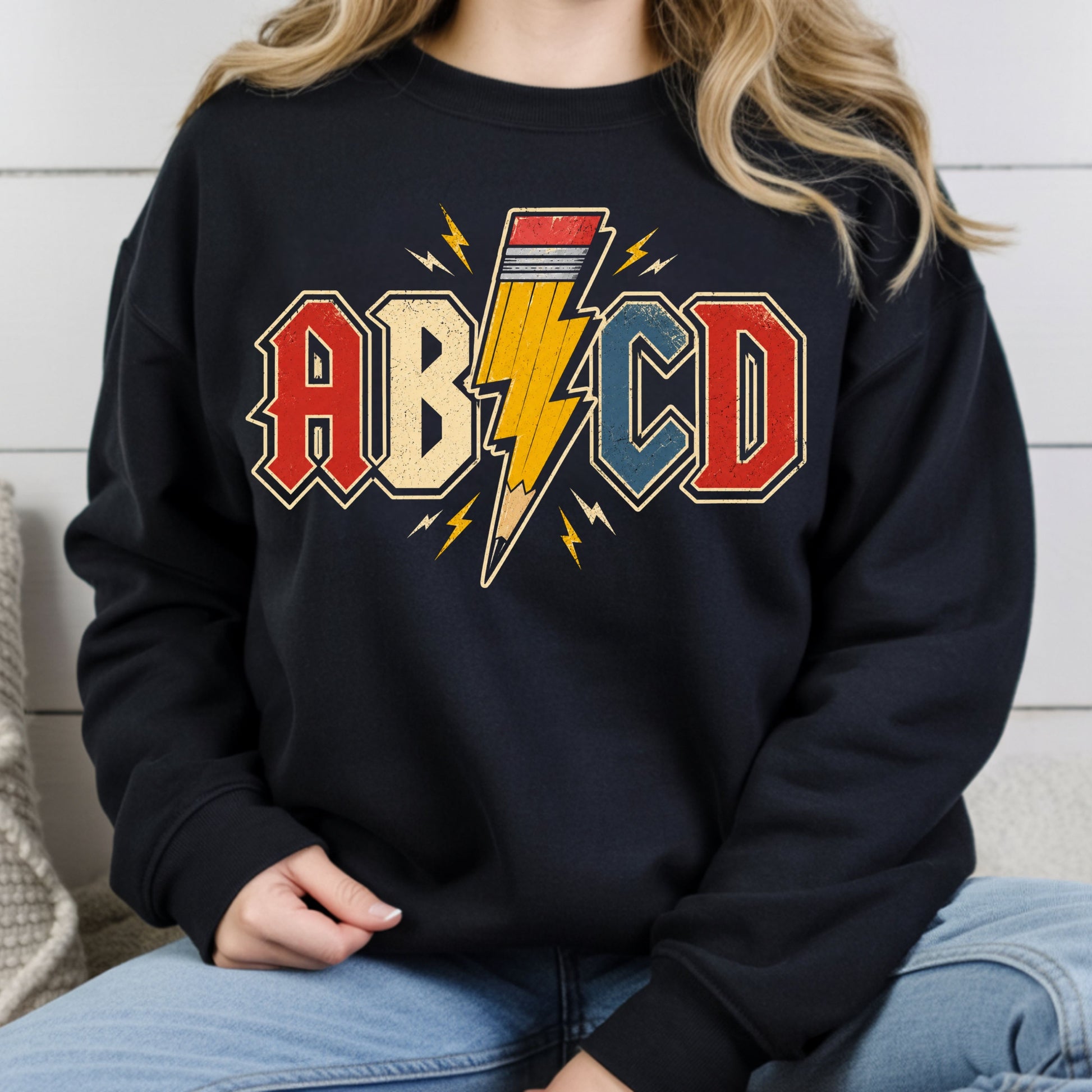 AB CD Lightning Bolt Pencil Teacher T-Shirt, Rock N Roll Back to School Comfort Color Tee