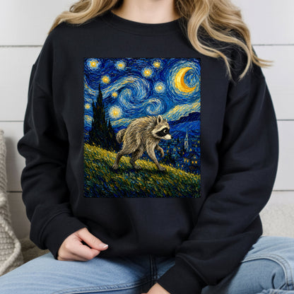 Starry Night Raccoon T-Shirt, Van Gogh Style Oil Painting Funny Wildlife Art Tee