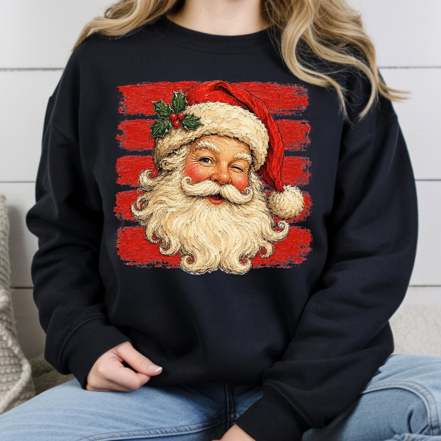 Vintage Winking Santa Christmas T-Shirt, Retro Red Stripes Nostalgic Holiday Comfort Color Tee