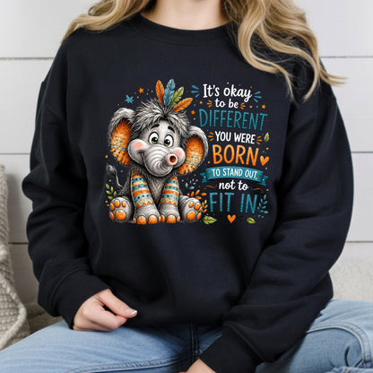 It's Okay to Be Different Elephant T-Shirt, Cute Feathers Stand Out Quote Tee