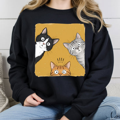 Curious Cats Peeking Cats T-Shirt, Funny Cat Lover Kittens Tee