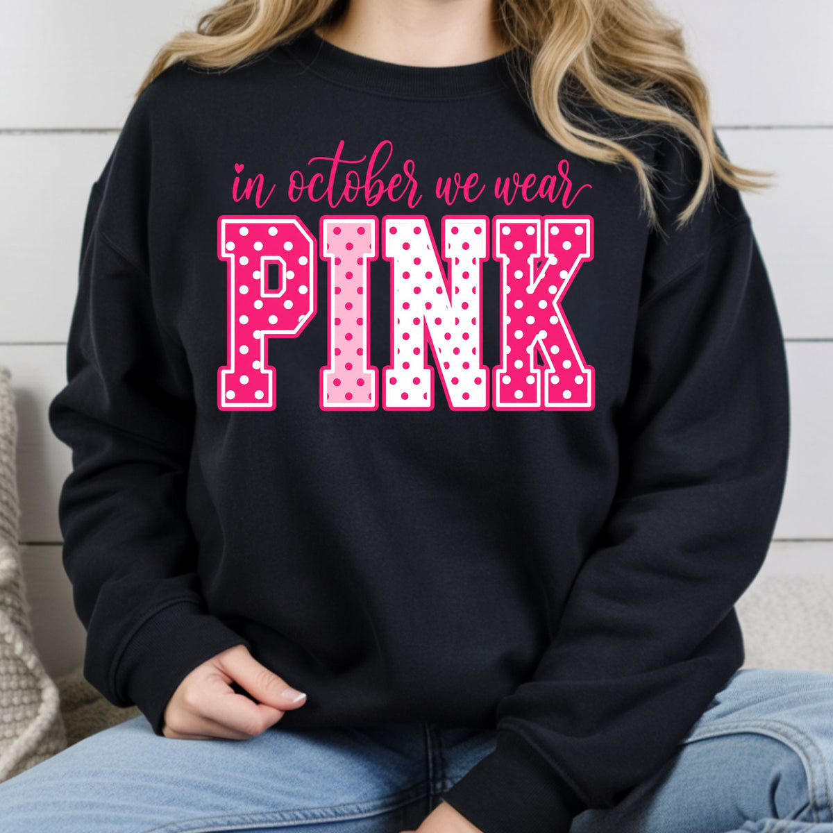Breast Cancer Awareness In October We Wear Pink T-Shirt, Varsity Polka Dot Women Tee