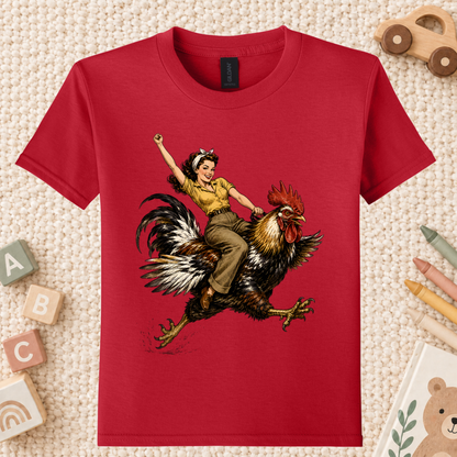 Vintage Woman Riding Rooster T-Shirt, Funny Country Farmhouse Chicken Graphic Tees