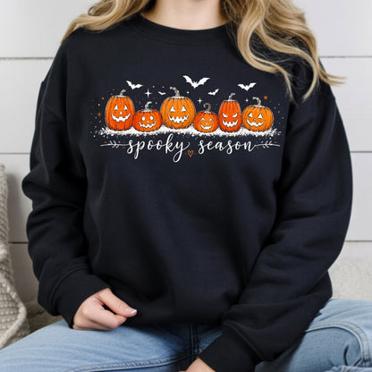 Spooky Season Jack O Lantern T-Shirt, Pumpkin Patch Bats Cursive Halloween Tee Sweatshirt