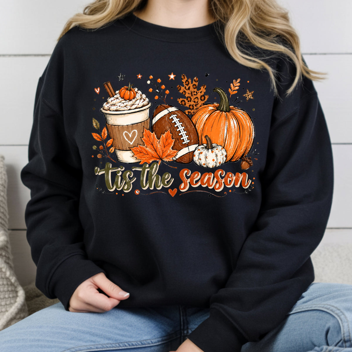 Tis the Season Football Fall T-Shirt, Pumpkin Spice Coffee Thanksgiving Tee