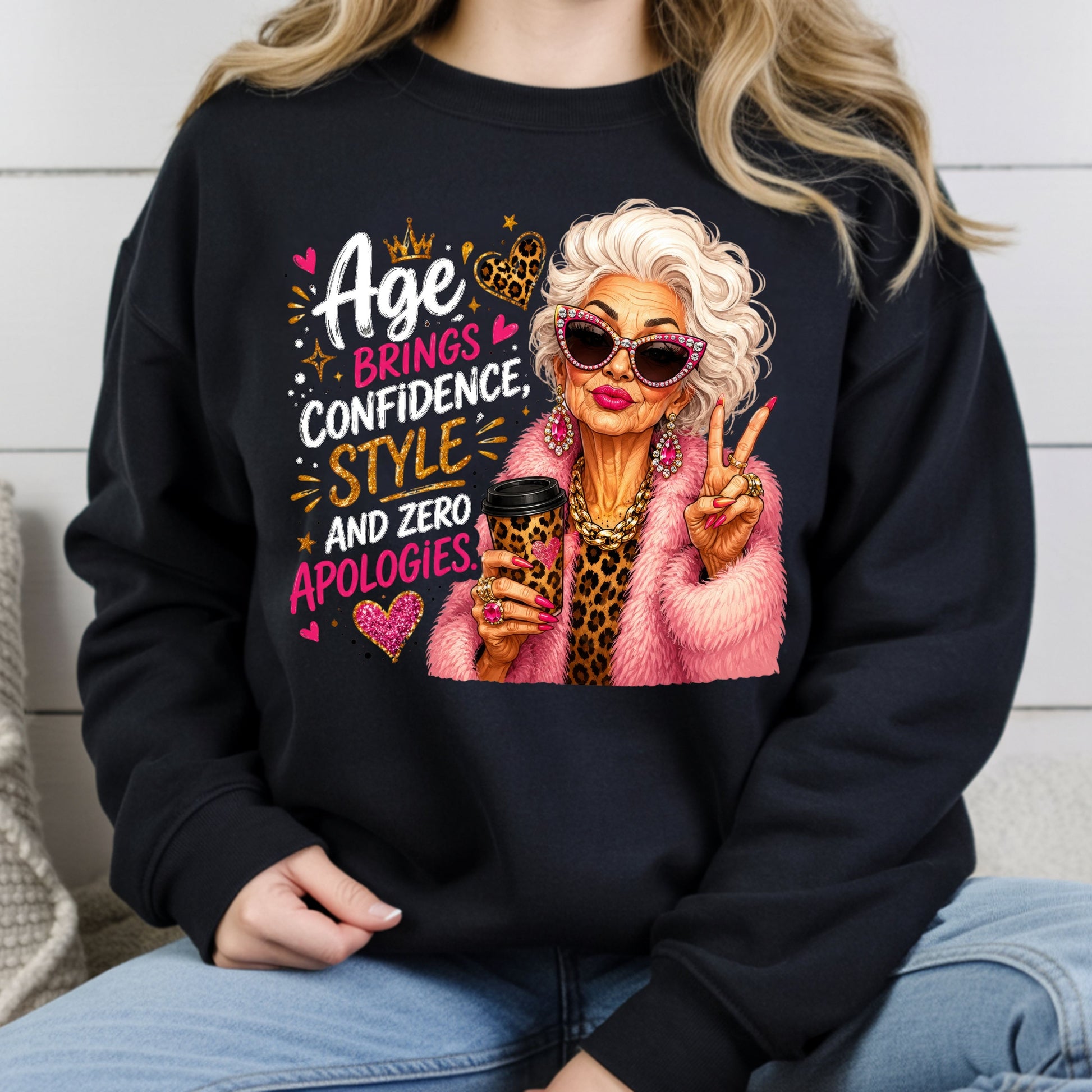 Age Brings Confidence Senior Woman T-Shirt, Fabulous Glam Leopard Coffee Comfort Color Tee