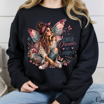 Chase Dreams Not People Fairy Girl T-Shirt, Boho Butterfly Wings Inspirational Tee