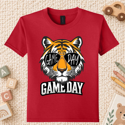 Game Day Tiger Mascot T-Shirt, Football Sports Sunglasses Team Spirit Tee for Toddler and Kids