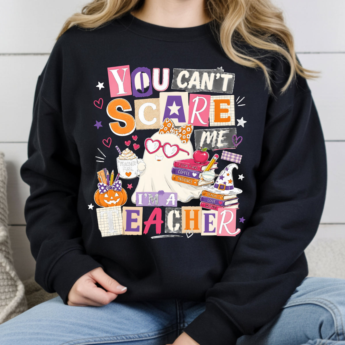 You Can't Scare Me Teacher Halloween T-Shirt, Ghost Books Coffee Comfort Color Tee