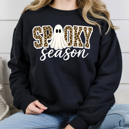 Halloween Spooky Season Ghost T-Shirt, Leopard Print Cheetah Varsity Letters Tee