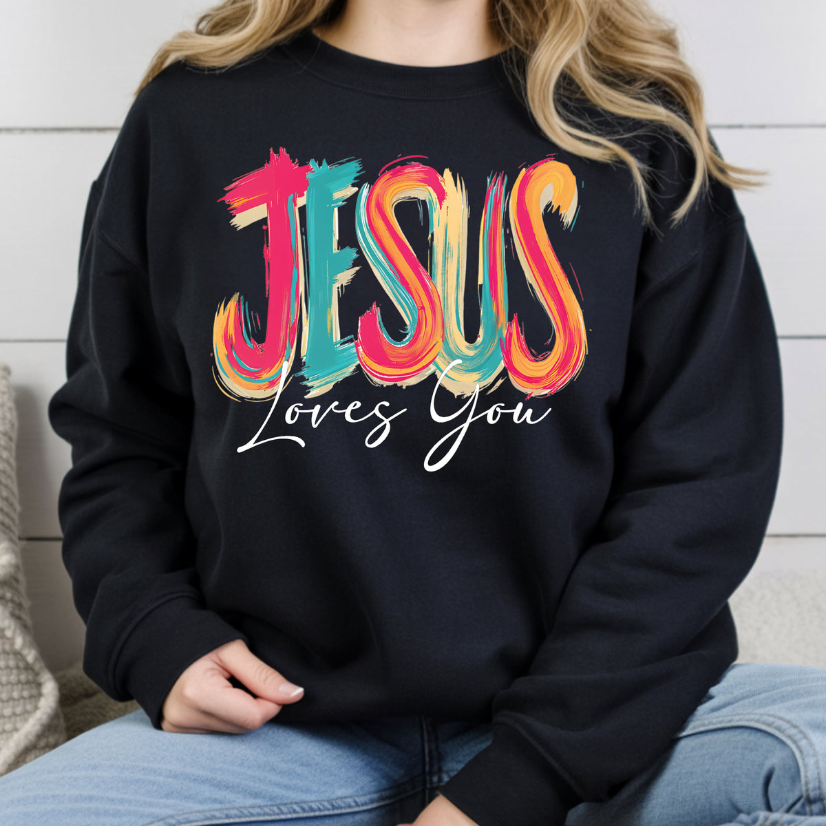 Jesus Loves You Christian Faith T-Shirt, Colorful Brushstroke Quote Tee