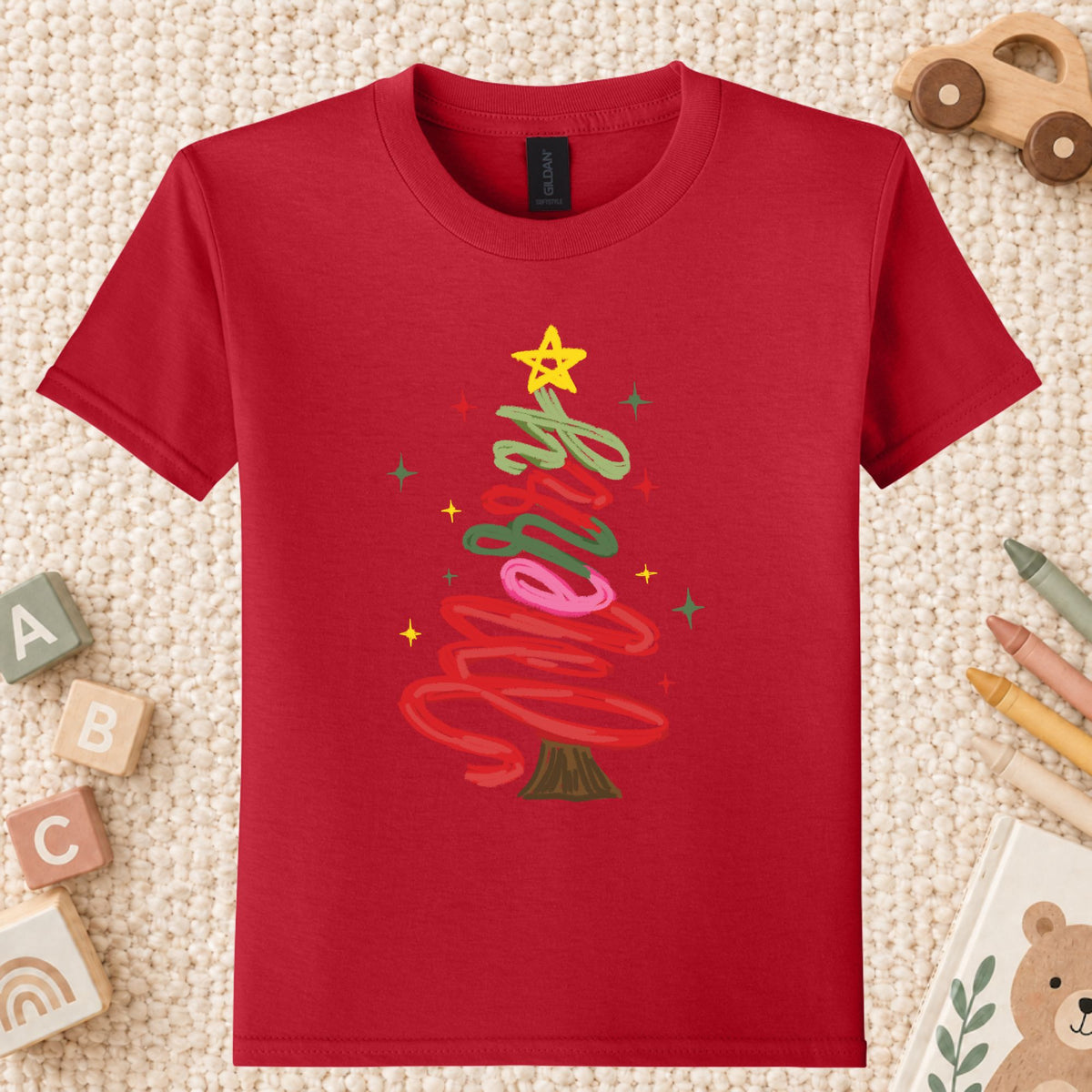 Merry Christmas T-Shirt, Script Tree Sparkle Tee, Festive Holiday Sweatshirt