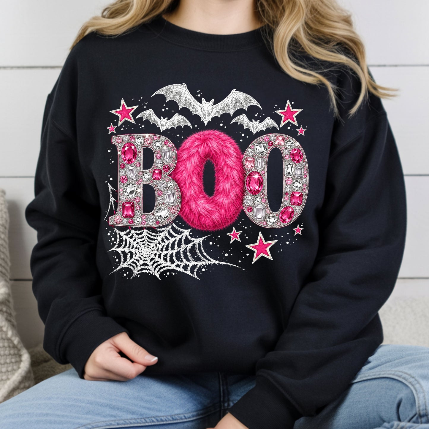 Boo Pink Glitter Bats Halloween T-Shirt, Spider Web Sparkle Comfort Color Tee
