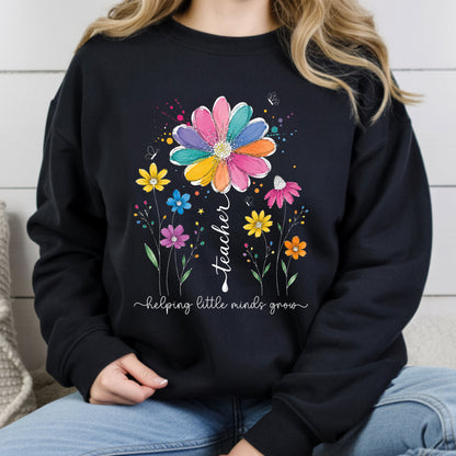 Teacher Helping Little Minds Grow Wildflower T-Shirt, Floral Teacher Quote Tee