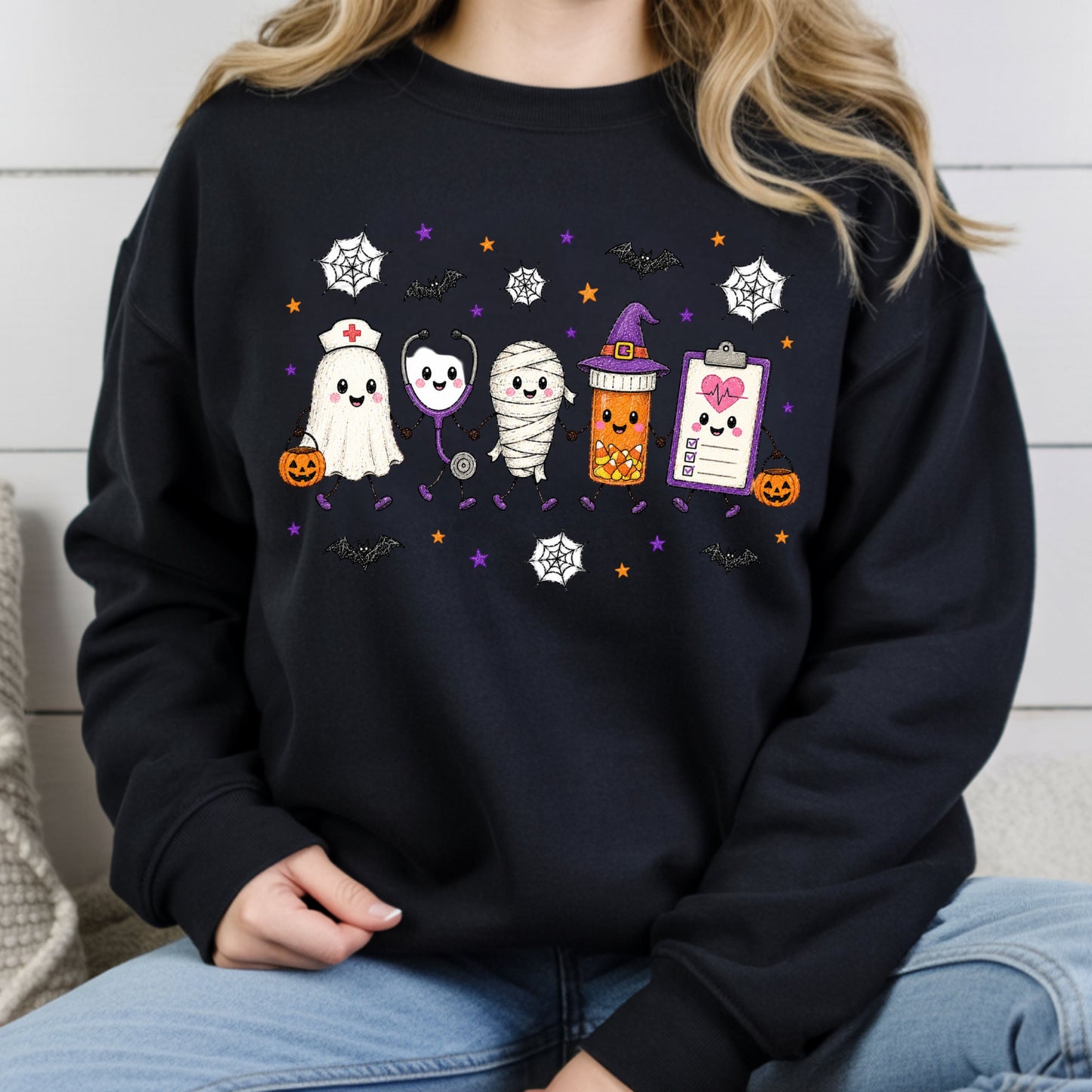 Spooky Nurse Squad Halloween Medical T-Shirt, Ghost Stethoscope Pill Bottle Tee