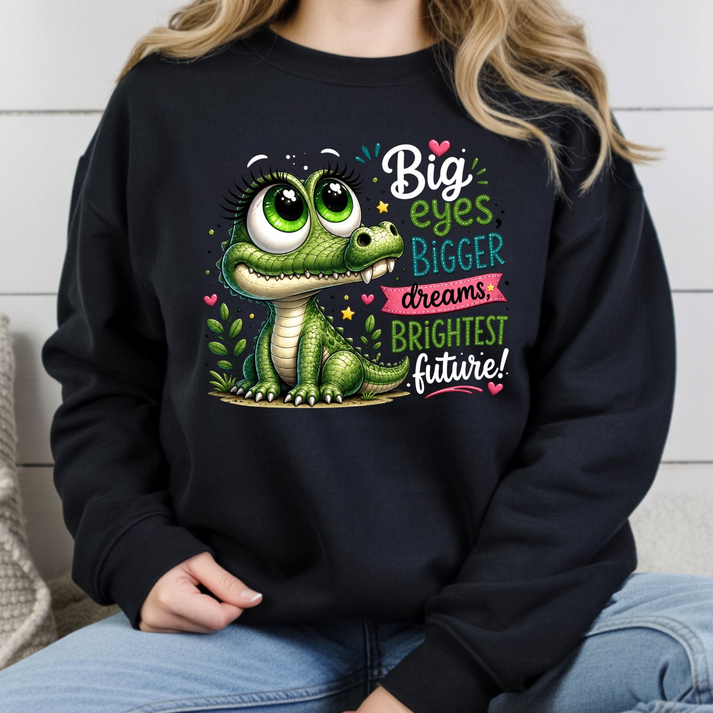 Big Eyes Bigger Dreams Alligator Baby T-Shirt, Cute Motivational Kids Tee